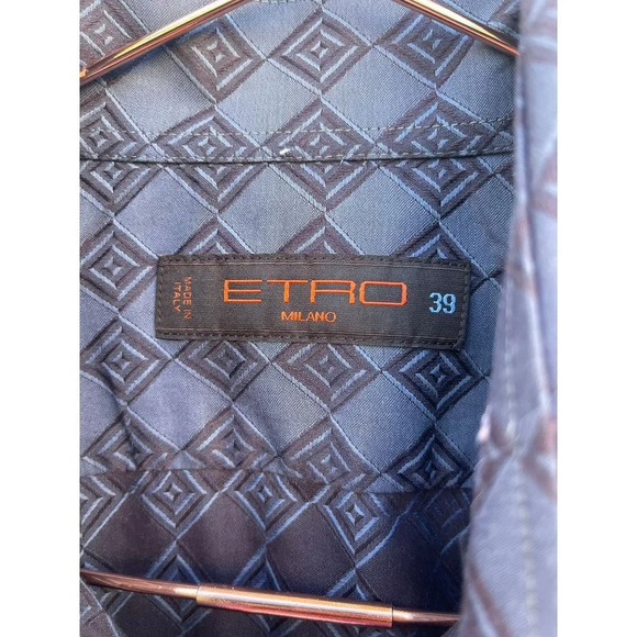 ETRO Milano Mens Long Sleeve Button Down Collared Dress Shirts Blue Sz 39 - Picture 12 of 13